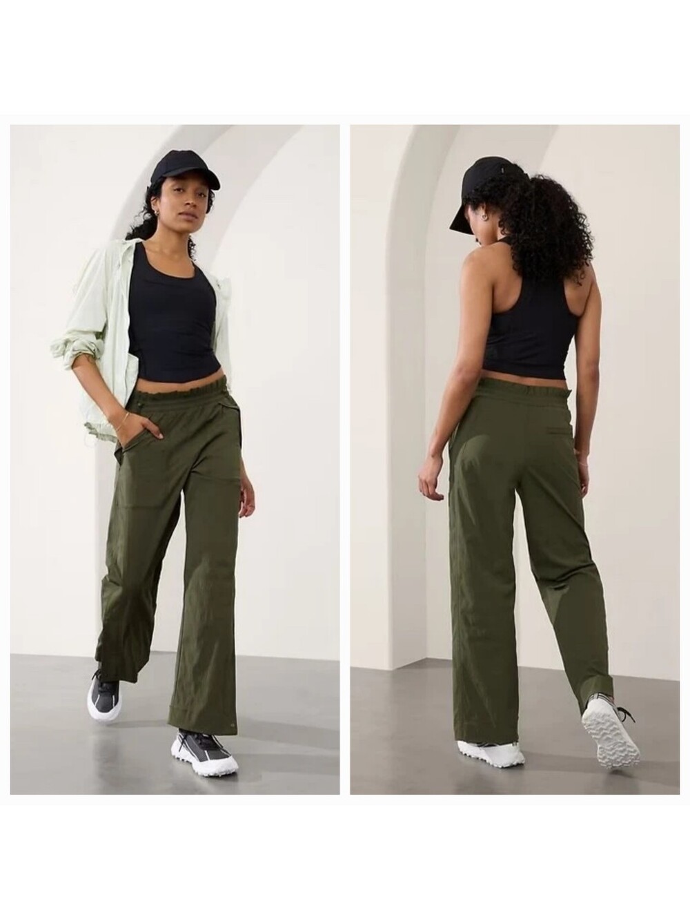 NWT Athleta Womens Trekkie High Rise Parachute Pant In Aspen Olive Green Size 8